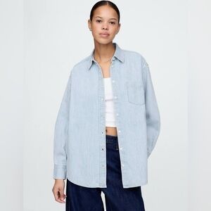 GAP Denim Stripe Big Button Up Shirt NWT